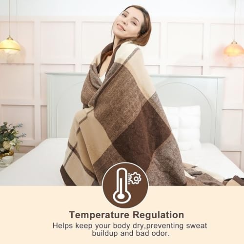 Reine Wolldecke, King Size Bettdecke, waschbar, 90" L x 108" B Kaffee - Bild 6 von 7