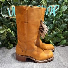 Vtg Frye Campus 14L Boots Women 6 N Made USA Cognac Brown Square Toe Western