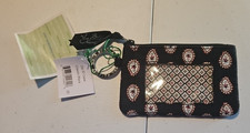 Vera Bradley Classic Black Retired 2002 Zip ID Case Key Ring Paisley Black NWT