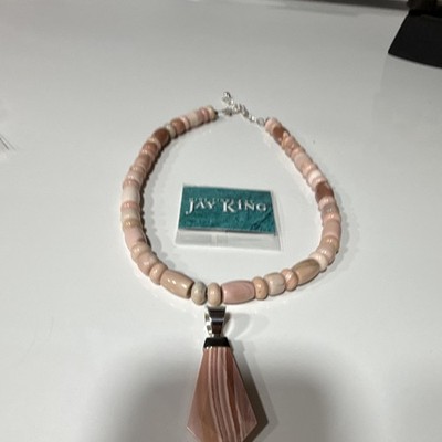 Jay King Pink Stone Beaded Pendant Charm Necklace Silver Adjustable Lobster