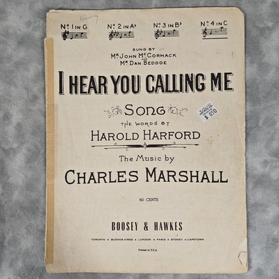 1908 I Hear You Calling Me Sheet Music Piano John McCormack Boosey & Hawkes Song