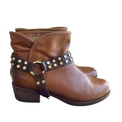 UGG Australia Darling Harness Boots Ankle Whiskey Brown Leather Studded Biker- 8