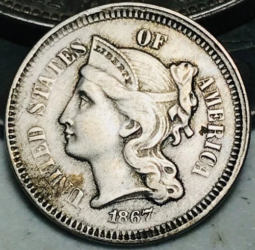 1867 Three Cent Nickel — photo from the most recent tracked eBay sale