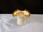 Fenton White Milk Glass Gold Crest Hat Shaped Vase