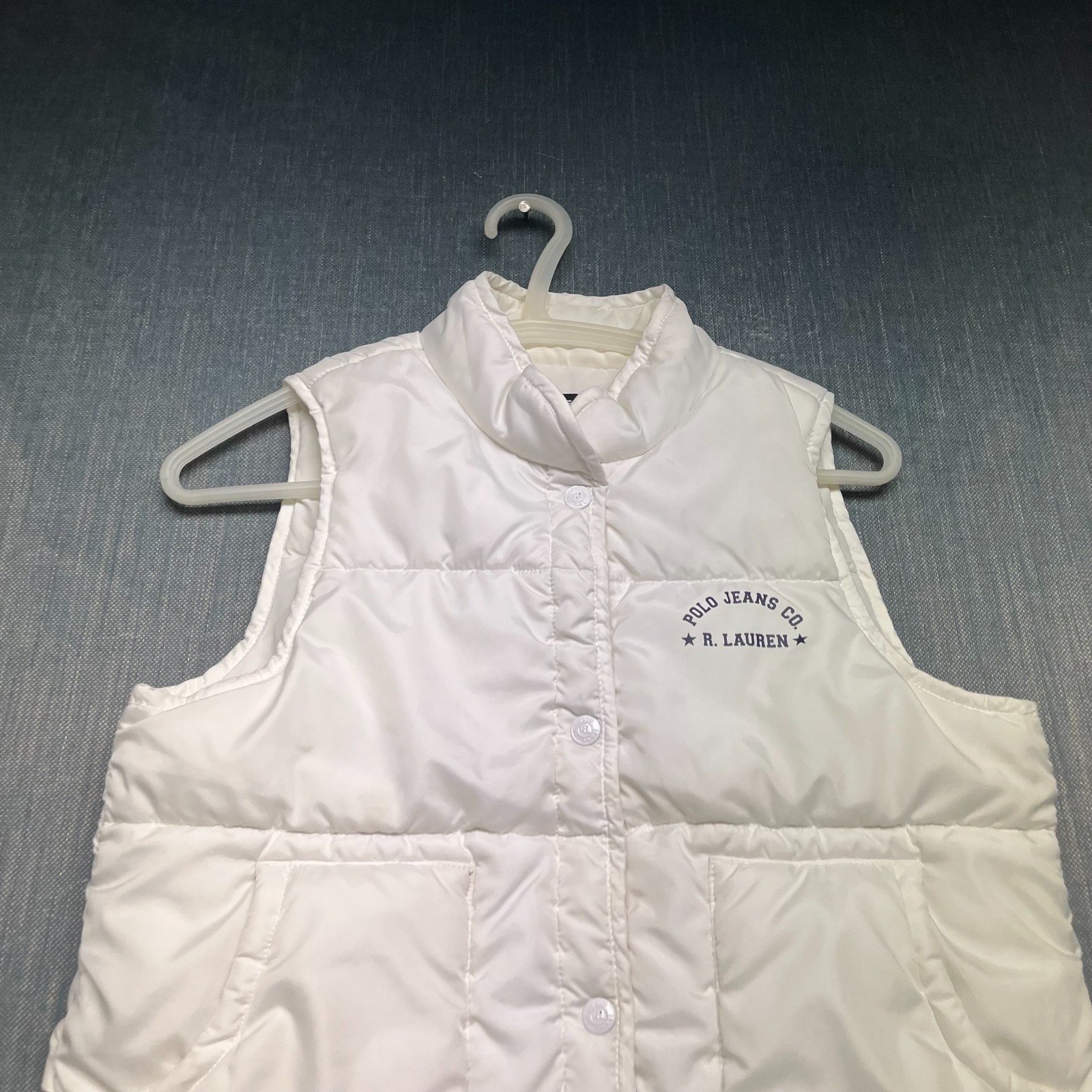 Polo Jeans Co Ralph Lauren Women's Puffer Vest Size S White Quilted Snap Button thumbnail 2