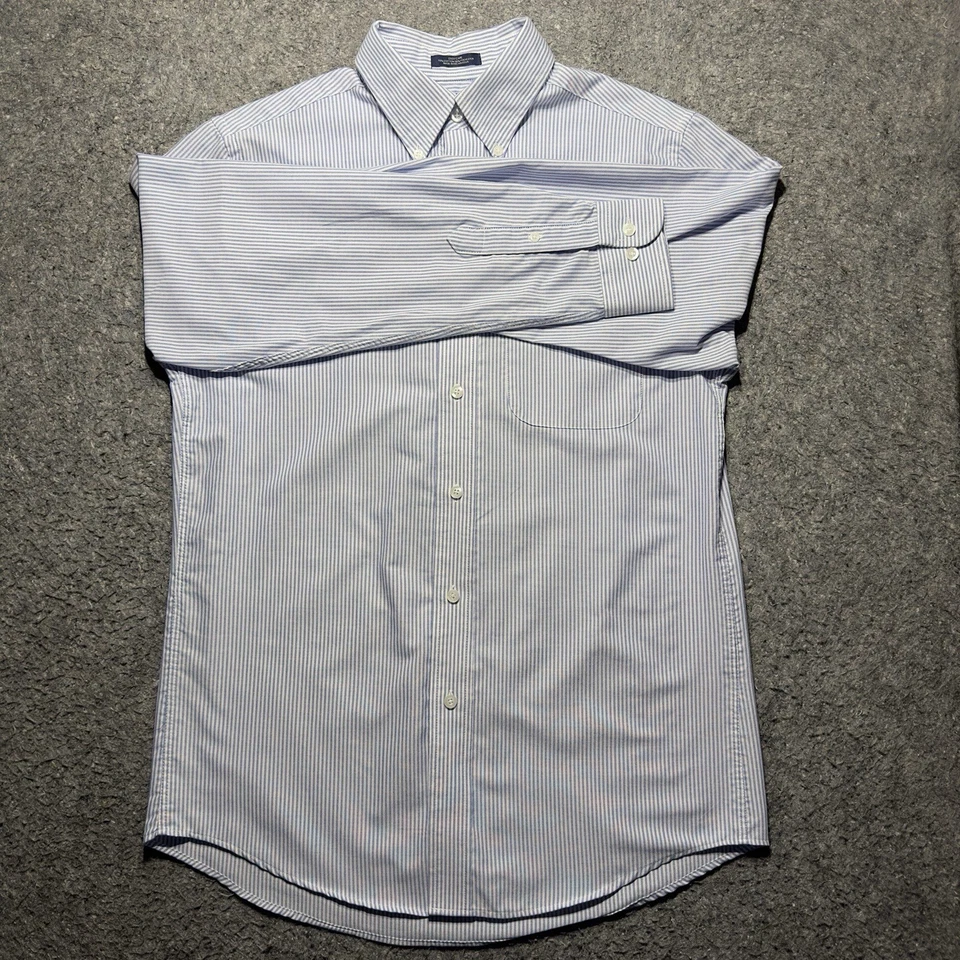 Saddlebred 正装衬衫男式 15 32/33 蓝色条纹长袖纽扣牛津 — 第 4/4 张图片