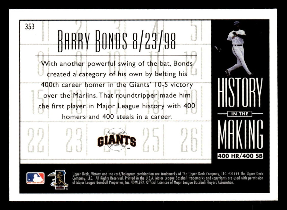 1999 Upper Deck Victory #353 Barry Bonds - Image 2 of 2