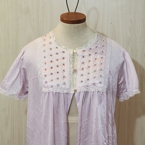 Camicia da notte vintage donna rosa balletto New York tessuto midi vestaglia taglia M/L - Foto 4 di 12