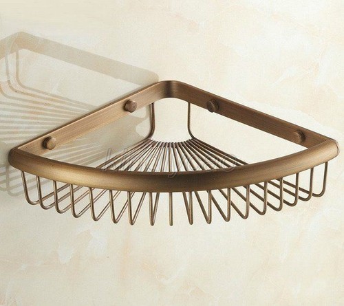 Antique Brass Wall Mounted Bathroom Large Corner Shower Storage Basket Kba510 - Picture 5 of 5