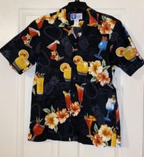 Vintage RJC Made in USA Hawaiian Shirt Tropical Drinks Multicolor
