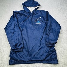 VINTAGE ADIDAS Jacket Mens Large Blue Pullover Side Zip Retro 90s Hooded