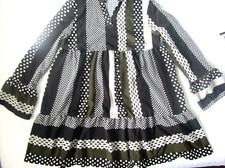 Womens Tiered Flowy Mini Dress Black/White/Green Long Sleeve V-Neck Size M