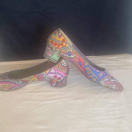Vtg Psychedelic Pumps Retro 60's Heels Sz 7 Realites by Oomphies Hippie Groove - Picture 4 of 11