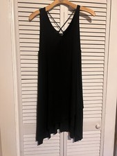 ALYA Women’s Size Large L Dress Sleeveless Shift Flowy Midi Length Stretch Black