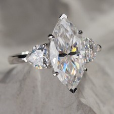 3TCW Marquise & Heart Cut Moissanite Engagement Ring 14K White Gold Plated