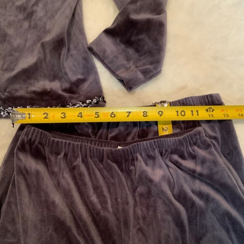 Vintage 90er Y2K Velours Trainingsanzug Hose Rock Jacke Set Glitzer grau Damen 14 - Bild 8 von 10
