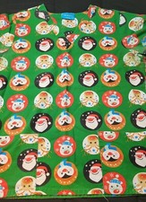 Comfy Cotton Scrubs Brand Scrub Top Holiday Christmas Green Print Size Medium