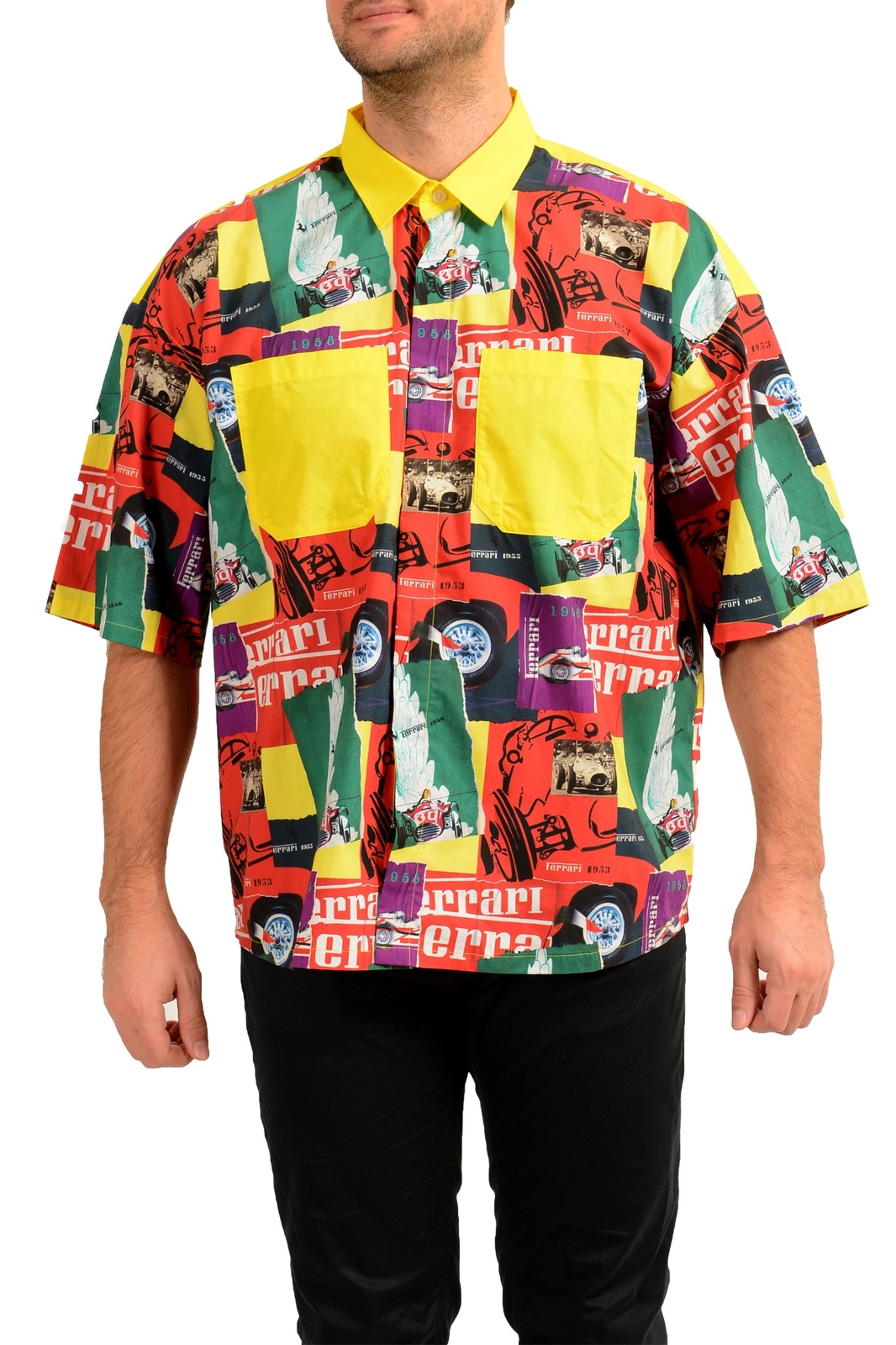 Мужская повседневная рубашка Scuderia Ferrari с жидким принтом и коротким рукавом в повседневном стиле