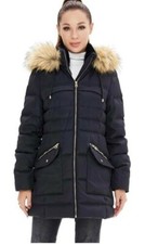 Women's Thicken Down Jacket with Removable Fur Trim Hood, Black 3XL NWT
