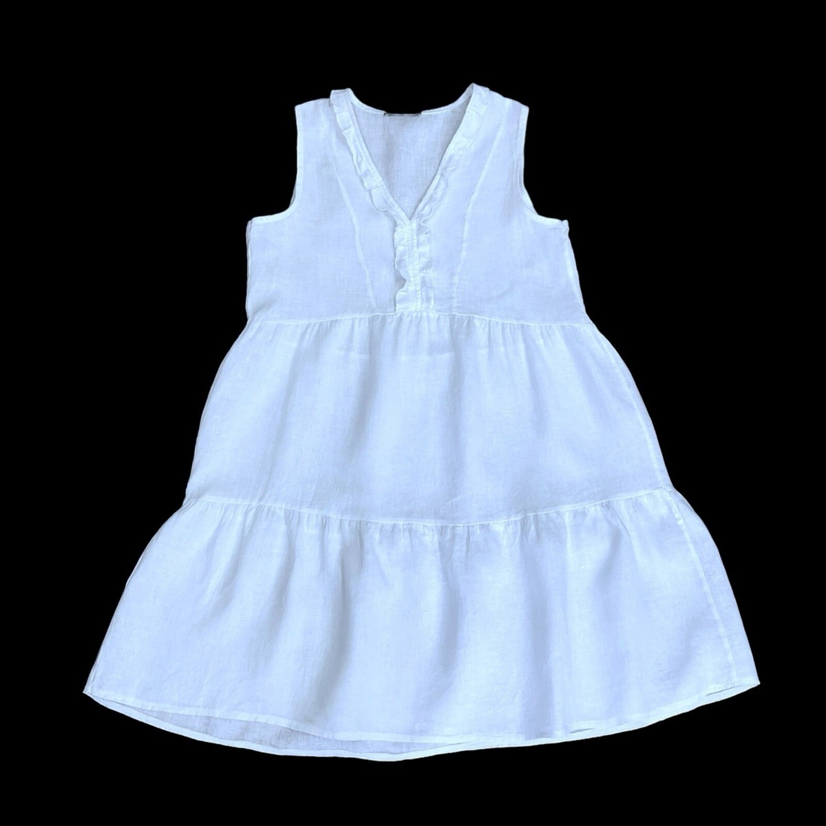 Francesca Bettini Dress Women Small White Linen V Neck Knee Length Summer