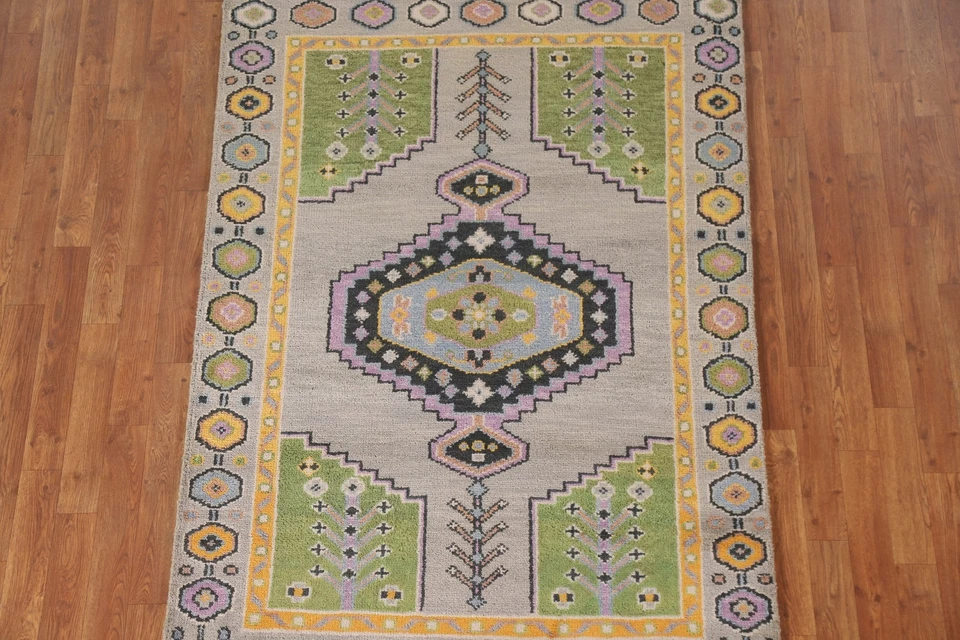 Dining Room Area Rug 4x6 ft.Gray/Green Geometric Kazak Oriental Handmade Wool - Image 4 of 4