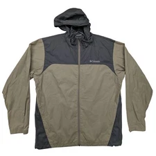 Columbia Jacket Mens Large Hooded Full Zip Windbreaker Outdoor Gray Tan Nylon