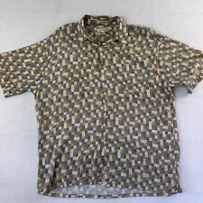 Pierre Cardin Shirt Mens XL Tropical Hawaiian Green Brown White Geometric Rayon