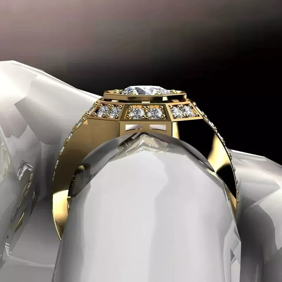 Men's 3Ct Round Cut Lab Created Diamond Engagement Ring 14k Yellow Gold ...