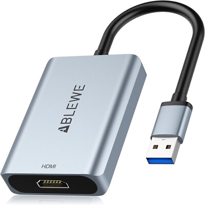 ABLEWE USB to HDMI Adapter, 2023 Upgraded Aluminum USB 3.0/2.0 to HDMI Audio