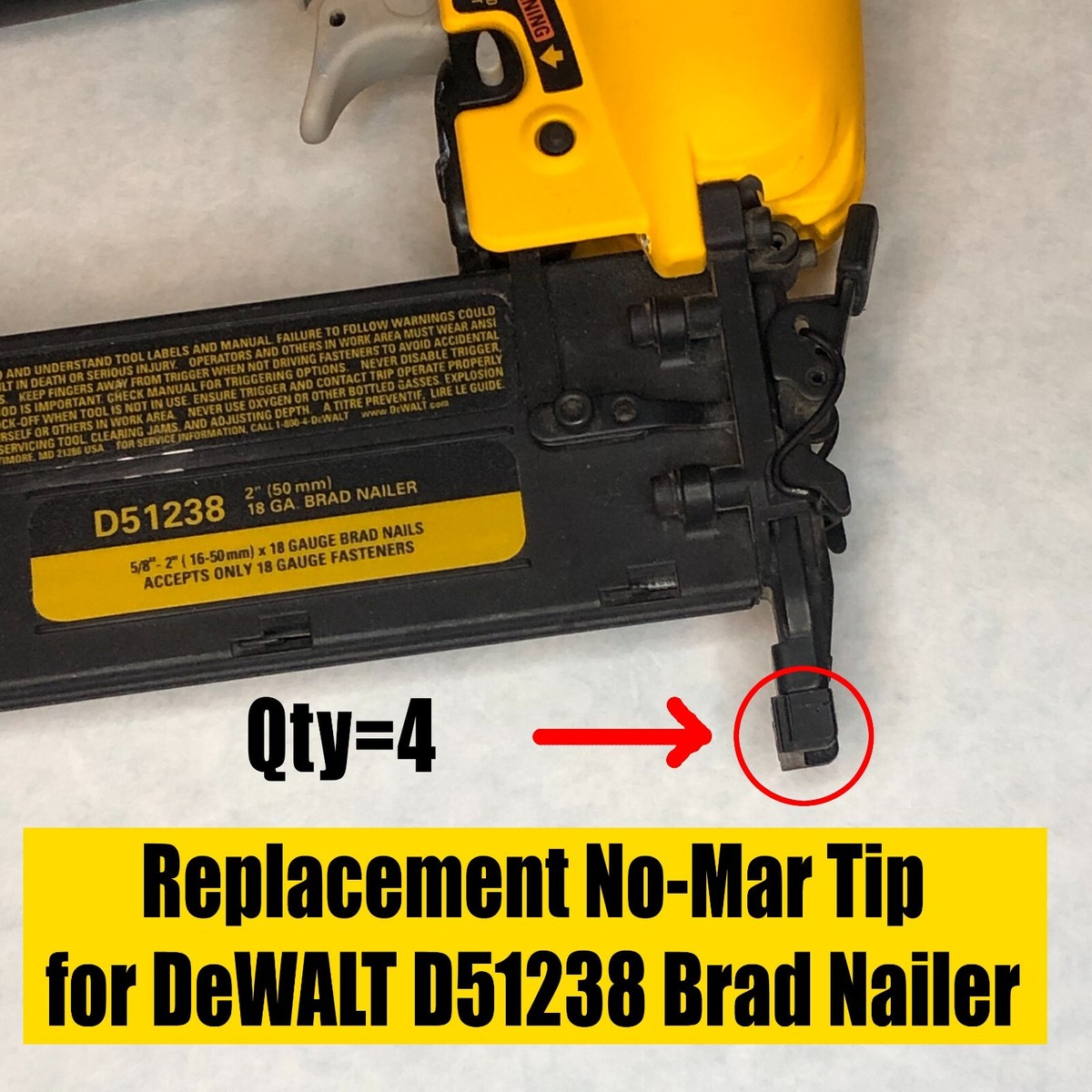 No-Mar Contact Tip Nose Cushion for DeWALT D51238 18-Gauge Brad Nailer  QTY