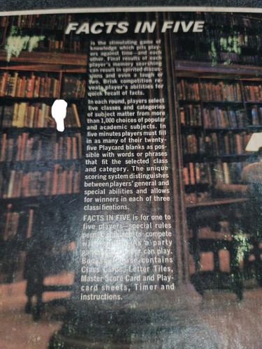 Vintage 1967 ~ FACTS IN FIVE ~ 3M Bookshelf Board Game Missing Instructions - Picture 3 of 9