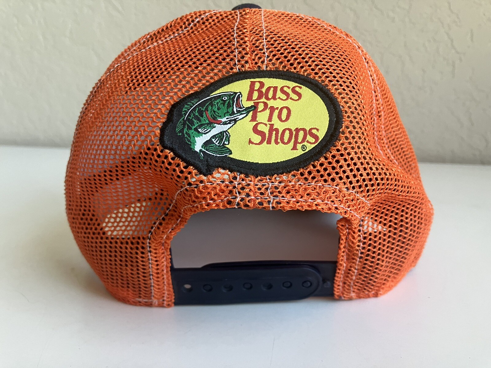 Bass Pro Shops Hunting Dog Adjustable Trucker Cap Hat Snap Back Orang Blue NOS