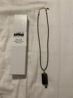 Cork Arts House Necklace With Rectangle Pendant, Black Color