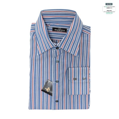 690$ LUXURY GERLIN Shirt Striped Blue / Red Cotton 16 - 41 5O BIJAN