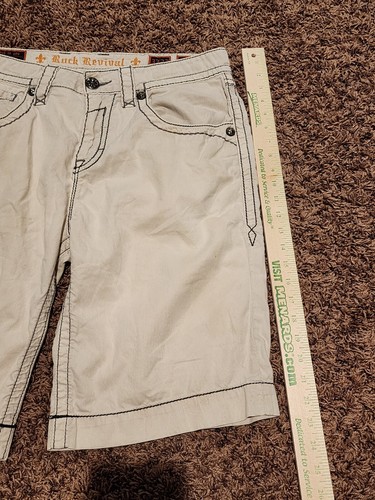 Pantaloncini Rock Revival da uomo bianchi avorio con tasche ricamate 33x23 sottili - Foto 5 di 6