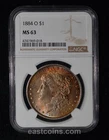 NGC MS63 1884-O Morgan Dollar - Beautiful toning both side