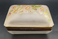 Vintage Trinket Jewelry Change Box - Frosted Glass Floral Lid Hinged Gold Accent