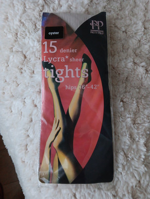  VINTAGE PRETTY POLLY 15 DEN TRANSPARENTE Strumpfhose 36'' bis 42'' Farbe: Austern