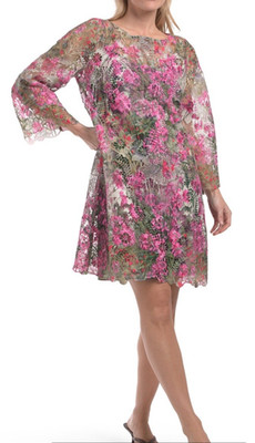 $895 UNGARO XXL Leroy Lace Dress Berry Pink Green Floral Shift Tunic