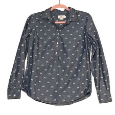 Women's 8 Vinyard Vines Shirt Blue Chambray 3/4 Button Down Shirt Tunic roll