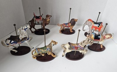 lot of 7 animals franklin mint treasury of carousel art vintage
