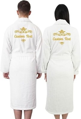 Personalisierte Bräutigam & Braut Roben individuelle Rückenstickerei, Baumwolle Frottee Set, 2 Stck.