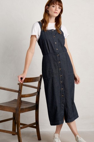 Seasalt Women's Dress - blue River Rock Midi Pinafore Dress - Regular - Dark Ind - Picture 1 of 7