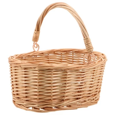 Cesta de flores de sauce beige reutilizable tejida a mano para uso rústico en bodas - Imagen 1 de 4