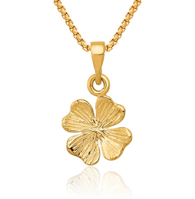 10K Solid Yellow Gold Clover Shamrock Necklace