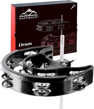 EASTROCK Drum Set Tambourine with Mounting Eye Bolt,Tambourine Double-Black 