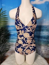 NWT Cupshe Womens One Piece Swimsuit Size XS Blue Floral Halter Style