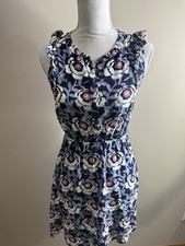 Loft Women’s Navy Floral Print MIDI Dress Riddle Sleeves Fitted Waist Short XS
