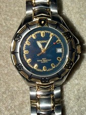 Regency Watch Mens Date Navy Blue Stainless Silver Gold Battery 100m Quartz