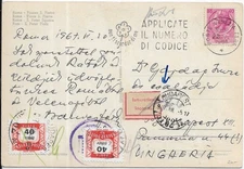 1967 Venezia, Italy to Budapest, Hungary w/Hungarian Postage Dues (64606)